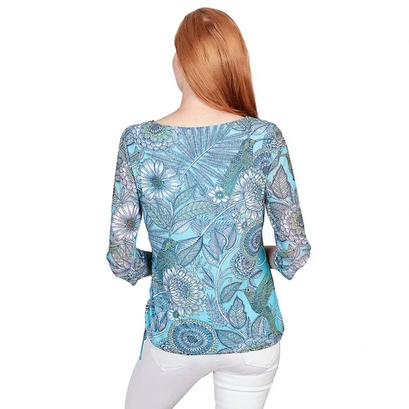 Teal Top NWOT Hummingbird Blouse Spring Floral TunicTop Floral Bird Top - Picture 12 of 14